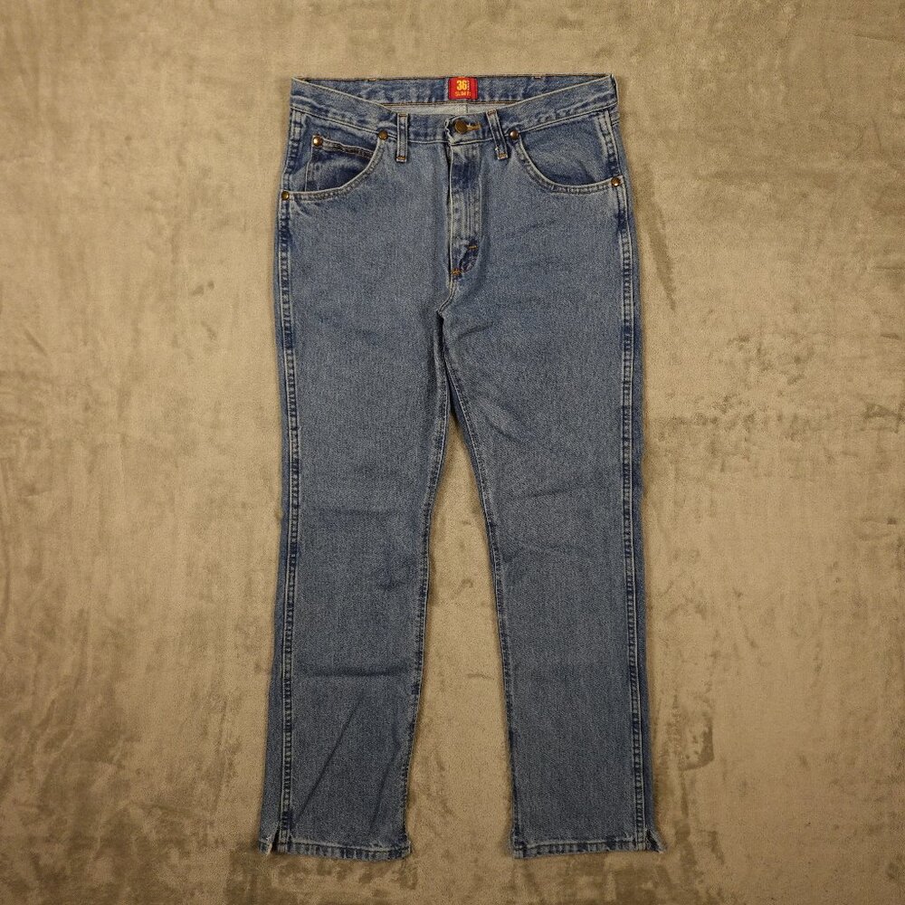 Wrangler Jeans Cowboy Cut Slim Fit men's 34x32 blue‎ denim W rear pockets